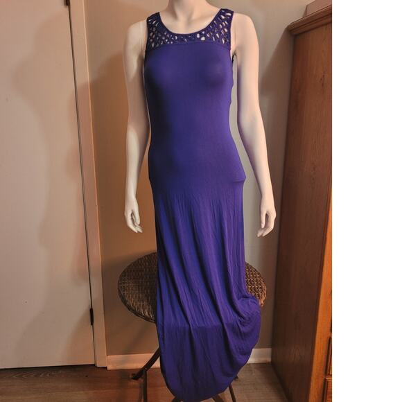 Guess by Marciano Cobalt Blue Crochet Maxi Tank Dress Sz XS Beachy Nautical - Picture 1 of 11